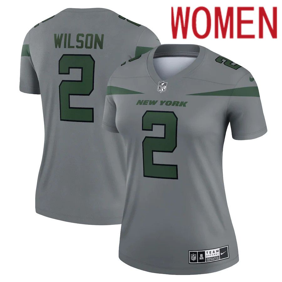 Women New York Jets 2 Zach Wilson Nike Gray Inverted Legend NFL Jersey